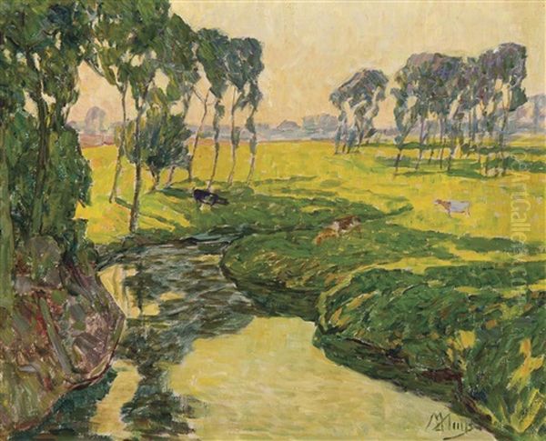 The River Mandel At Sunset (1925) Oil Painting by Modest Huys