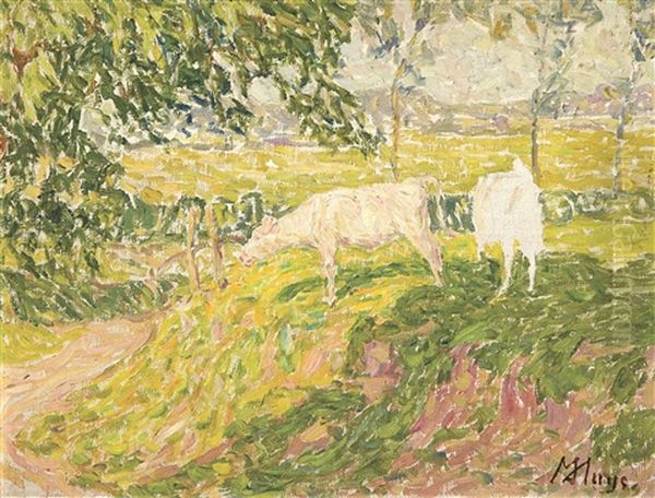 Vaches Sur Un Accotement, Vyve-st-eloi Oil Painting by Modest Huys