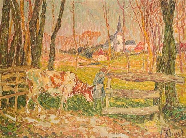 Vachere Et Vache Dans Un Paysage Oil Painting by Modest Huys