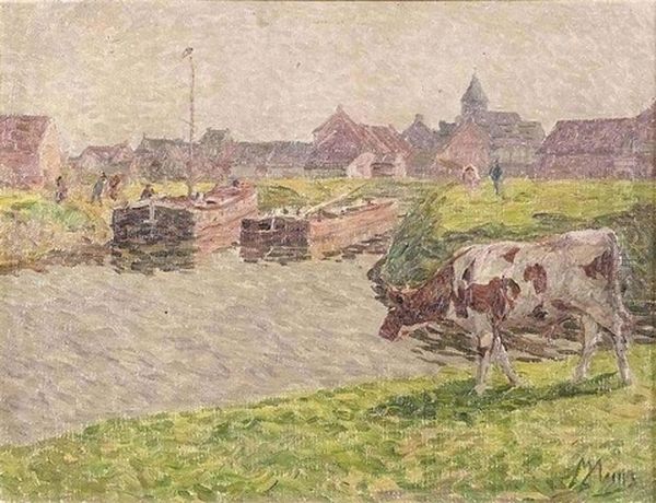 Koe Langs De Leie Oil Painting by Modest Huys