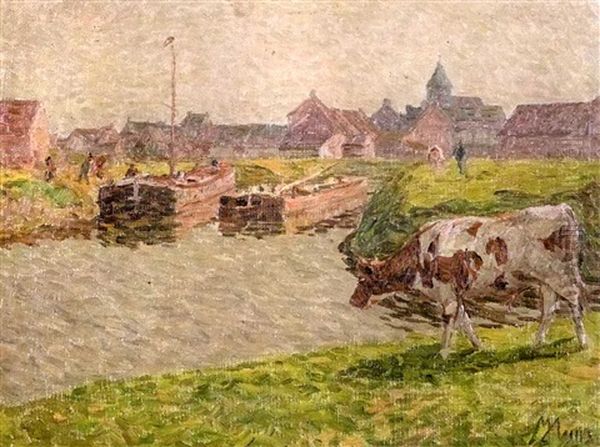 Koe Langs De Leie Oil Painting by Modest Huys