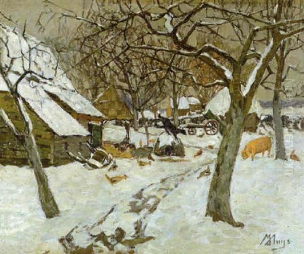 Hoeve In De Winter Oil Painting by Modest Huys