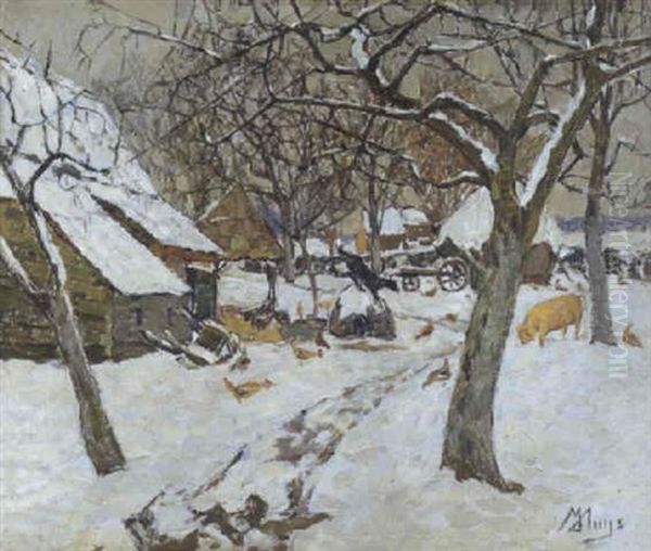 Hoeve In De Winter Oil Painting by Modest Huys