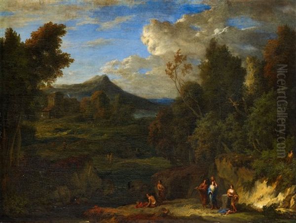 Two Mountainous Landscapes With Figures by Cornelis Huysmans