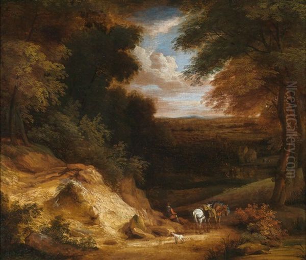 Eine Waldlandschaft Mit Rastenden Reisenden Oil Painting by Cornelis Huysmans