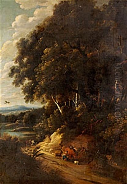 Kuperat Landskap Med Herdefolk Och Boskap Oil Painting by Cornelis Huysmans