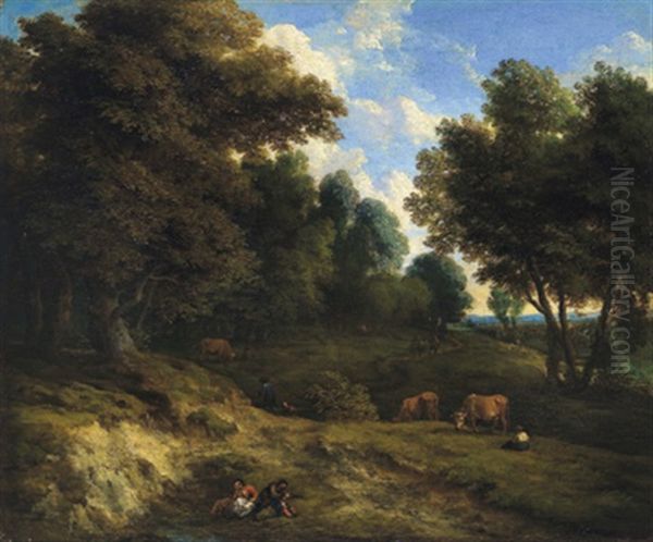 Waldlandschaft Mit Hirten Und Herde Oil Painting by Cornelis Huysmans