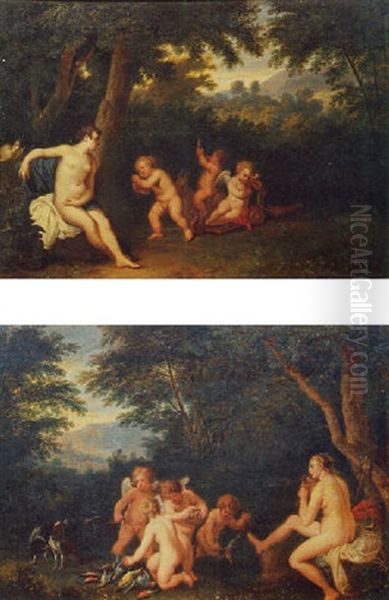 Wooded Landscape With Venus And Putti Disporting Oil Painting by Cornelis Huysmans