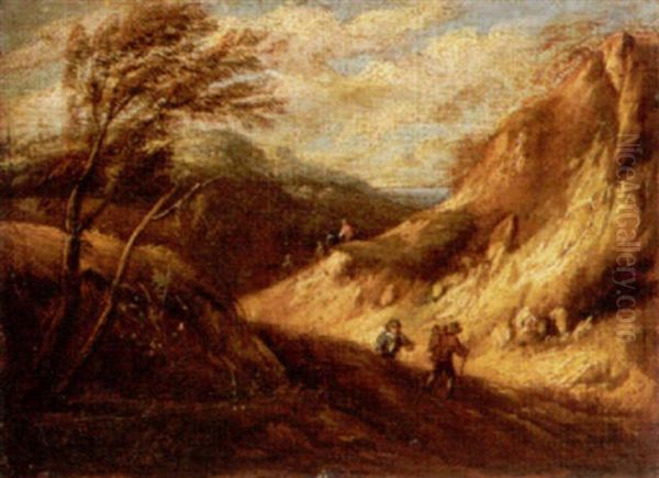 A Mountainous Landscape With Travellers Oil Painting by Cornelis Huysmans