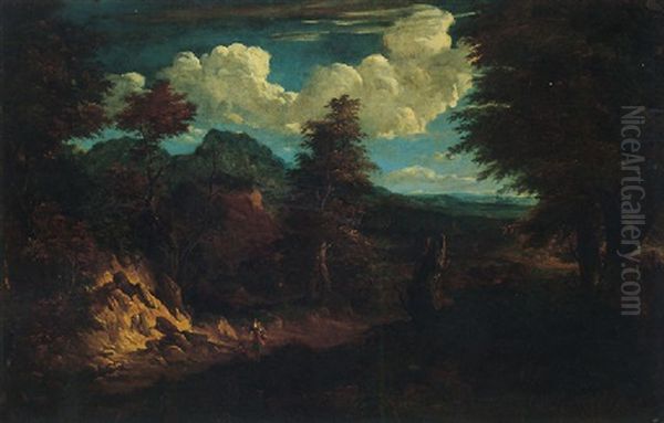 An Open Wooded Landscape With Figures On A Track Oil Painting by Cornelis Huysmans