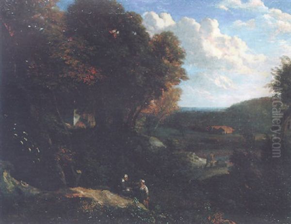 A Wooded Landscape Wtih Figures Conversing In The Foreground Oil Painting by Cornelis Huysmans