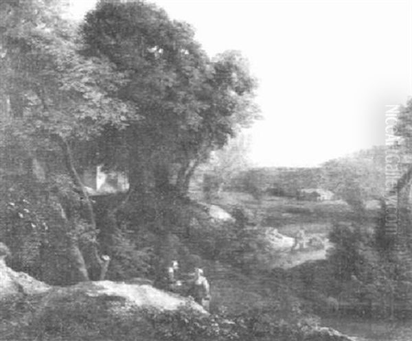 Shepherdess Conversing On A Wooded Hillside Oil Painting by Cornelis Huysmans