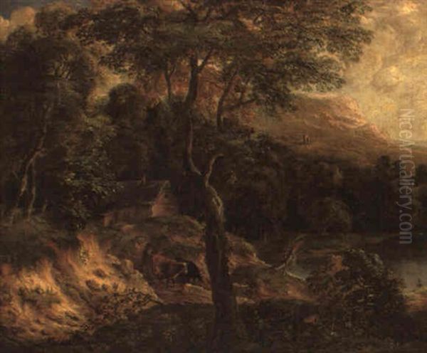 Waldlandschaft Mit Hirten Und Kuhen Oil Painting by Cornelis Huysmans