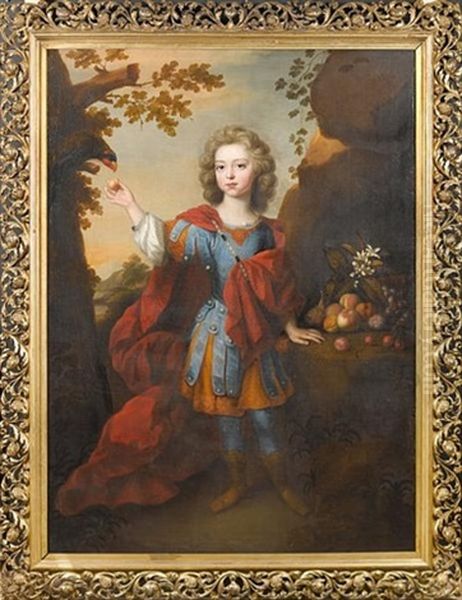 Portrait Of A Boy In Roman Dress, In A Landscape, Feeding A Parrot, Beside A Still Life Of Fruit Oil Painting by Jacob Huysmans