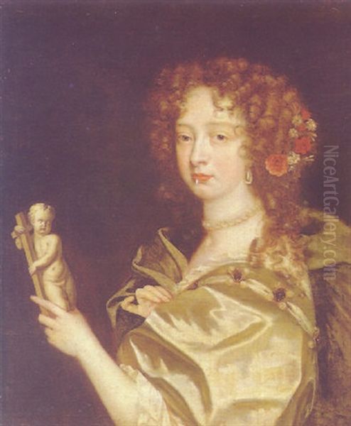 Portrait Of A Lady Holding A Crucifix With A Putto Oil Painting by Jacob Huysmans