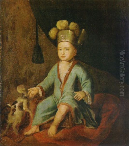 Portrait Of A Young Boy In A Blue Coat And A Plumed Hat, With A Dog Oil Painting by Jacob Huysmans