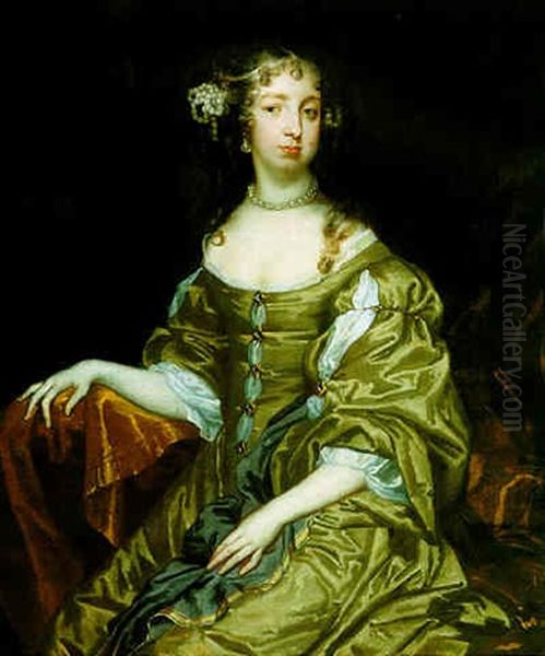 Portrait Of Lady Cotton Wearing A Green Dress And White Chemise Decorated With Jewels Oil Painting by Jacob Huysmans