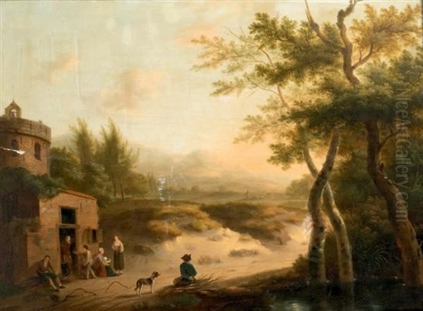 Paysans Devant Une Maison Dans Un Paysage Oil Painting by Jakobus Carolus Huysmans