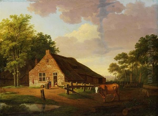 Gehoft In Bewaldeter Landschaft Oil Painting by Jakobus Carolus Huysmans