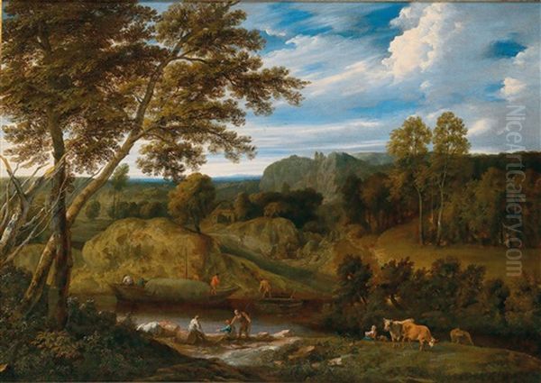 Eine Flusslandschaft Oil Painting by Jan Baptist Huysmans