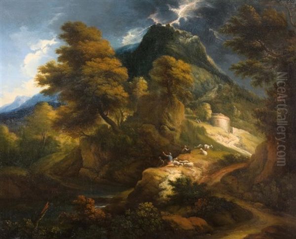 Berglandschaft Bei Aufziehendem Gewitter Oil Painting by Jan Baptist Huysmans