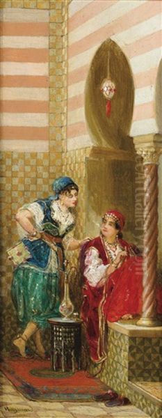 L'attente, Algerie; Conversation (pair) Oil Painting by Jan Baptist Huysmans