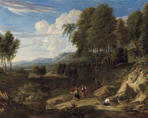 Paysage Avec Figures Pres D'une Source Oil Painting by Jan Baptist Huysmans