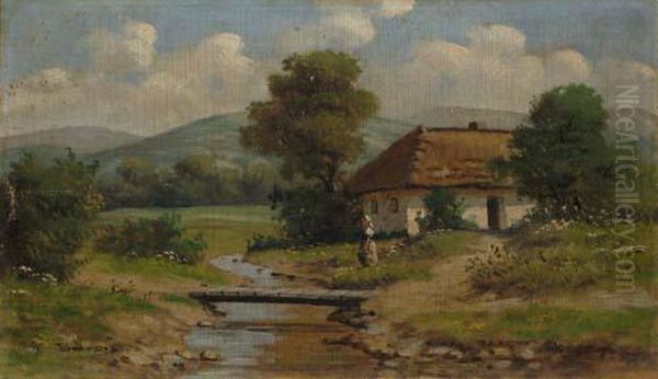 Casa Pe Malul Rului Oil Painting by Bela Barsi