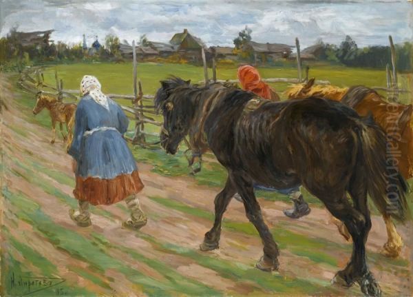 Returning To The Farm Oil Painting by Bela Barsi