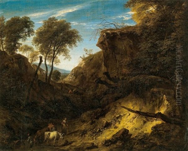 Bewaldete Gebirgslandschaft Mit Hirten Und Herde Oil Painting by Jan Baptist Huysmans