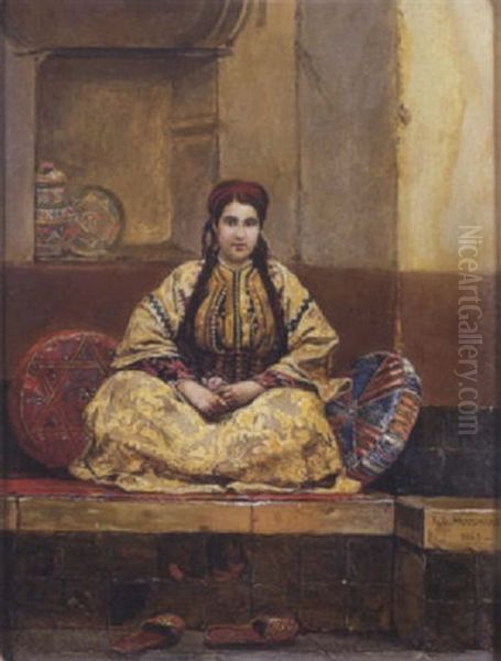 Orientale Tenant Une Rose Oil Painting by Jan Baptist Huysmans