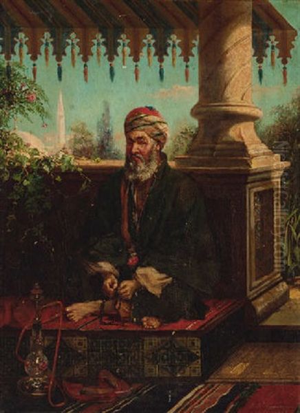 An Elder Seated On A Terace Oil Painting by Jan Baptist Huysmans