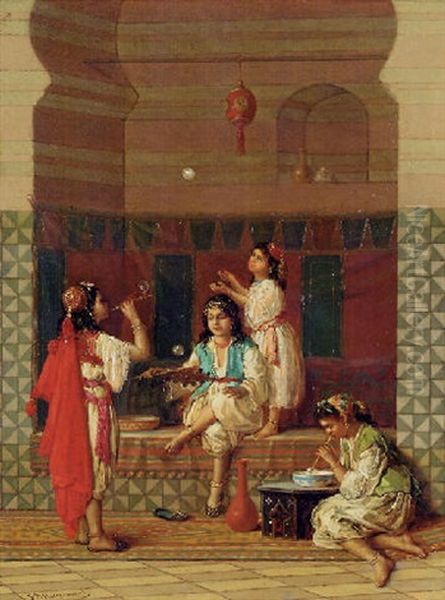 Fillettes Jouant Dans Un Harem Oil Painting by Jan Baptist Huysmans