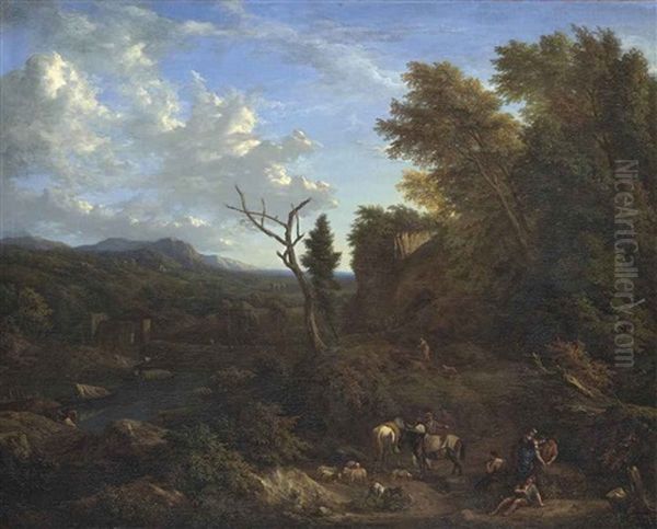 Paysage Montagneux Avec Des Bergers Pres D'un Lac Oil Painting by Jan Baptiste Huysmans