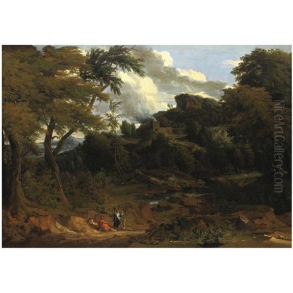 Paesaggio Con Figure E Un Castello Sul Fondo Oil Painting by Jan Baptiste Huysmans