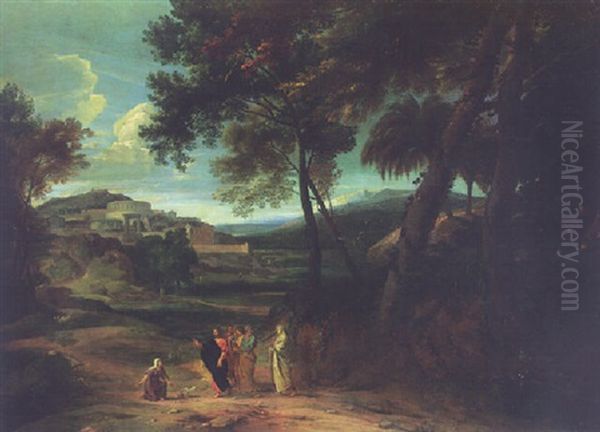 A Classical Landscape With Christ And The Canaanite Woman Oil Painting by Jan Baptiste Huysmans