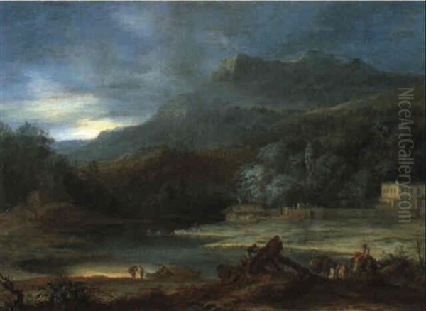 Gebirgslandschaft Mit Villa Am See Oil Painting by Jan Baptiste Huysmans