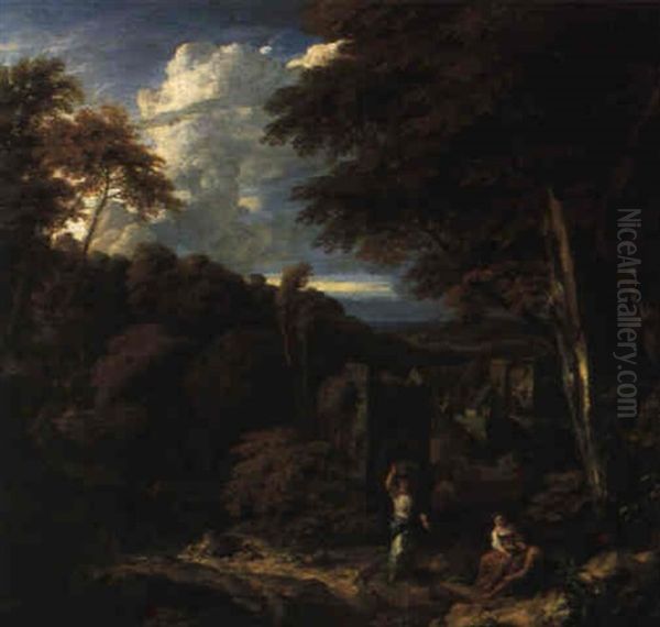 Waldlandschaft Mit Ruinen Und Figuren by Jan Baptiste Huysmans