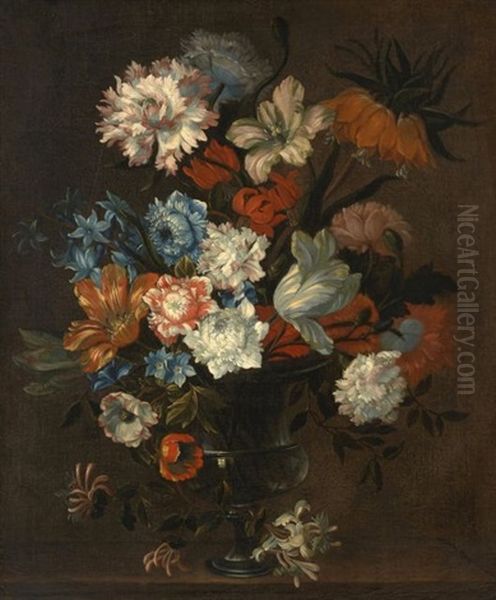 Bouquet De Tulipes, Oeillets Et Chevrefeuille Dans Un Vase Oil Painting by Justus van Huysum the Elder