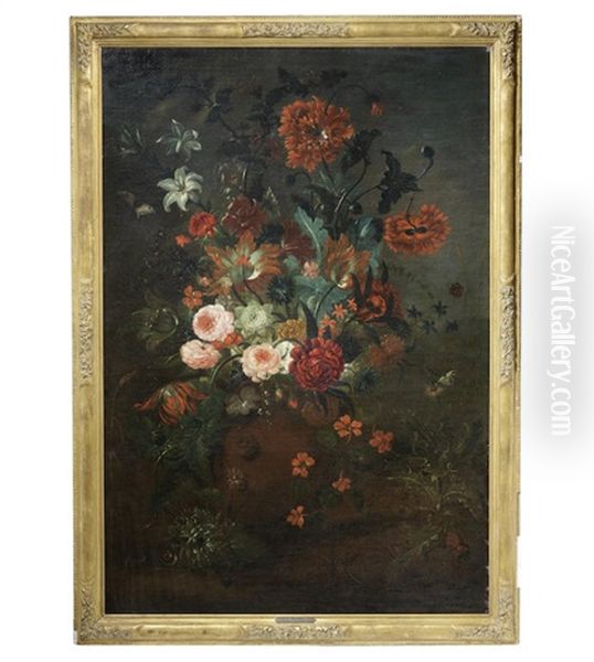 Still Life Of Flowers In An Urn Oil Painting by Justus van Huysum the Elder