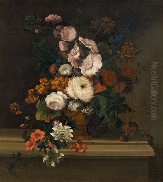 Still-life With Flowers In A Vase On A Stone Plinth Oil Painting by Justus van Huysum the Elder