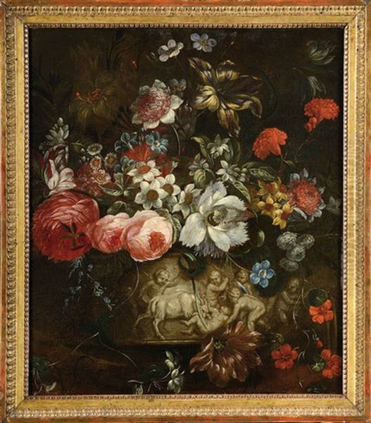 Vase De Fleurs Sur Un Entablement Oil Painting by Justus van Huysum the Elder