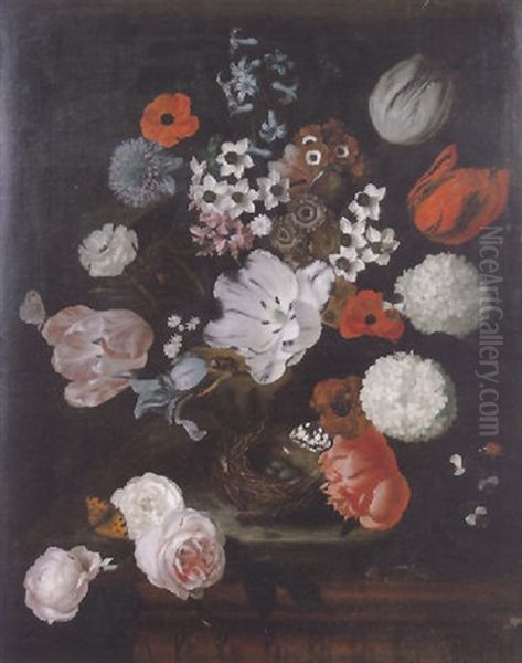 A Still Life Of Tulips, Narcissi, Hyacinths And Other Flowers In A Stone Vase Oil Painting by Justus van Huysum the Elder