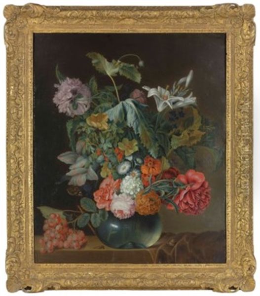 Flowers In A Vase With Grapes Oil Painting by Jan Van Huysum