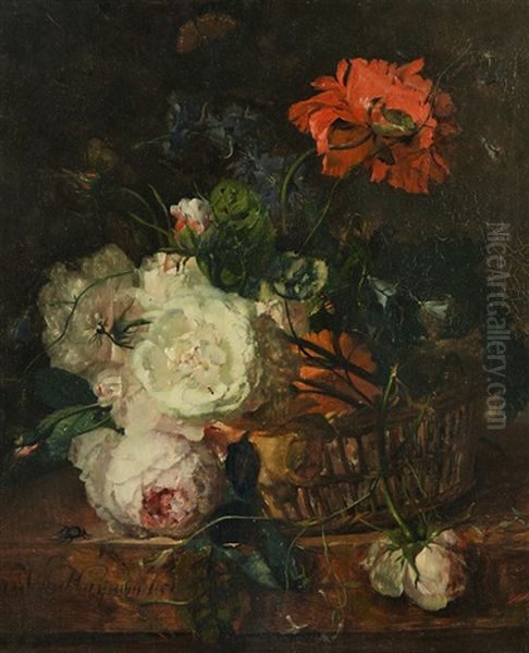 Blumenstillleben Mit Insekten Oil Painting by Jan Van Huysum