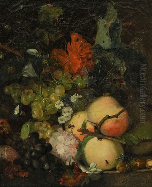 Stillleben Mit Fruchten, Blumen Und Insekten Oil Painting by Jan Van Huysum