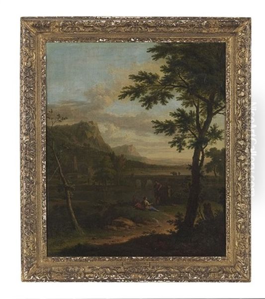 Classical Landscape With Figures Oil Painting by Jan Van Huysum