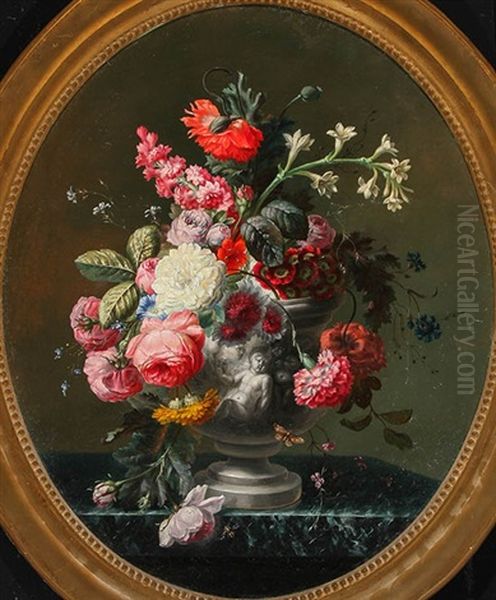 Still Life With Flowers In A Vase And Still Life With Flowers In A Basket: Two Works Oil Painting by Jan Van Huysum