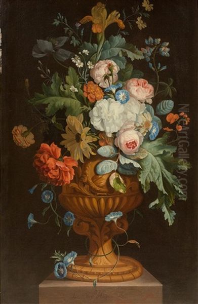 Still Life Of Flowers In A Grand Goblet On A Stone Plinth Oil Painting by Jan Van Huysum