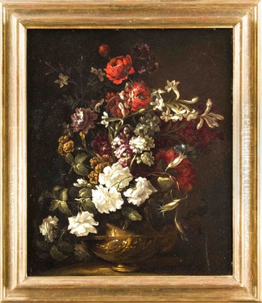 Leuchtendes Blumenstuck Vor Dunklem Hintergrund Oil Painting by Jan Van Huysum